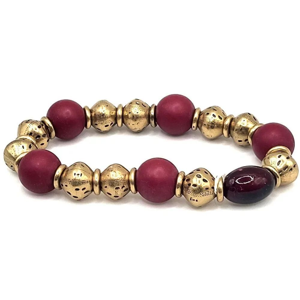 Bohemian Maroon Magenta Braded Bracelet 7in Stretchy